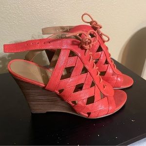 Orange Leather Scrap Sandals w/Wedge Heels
